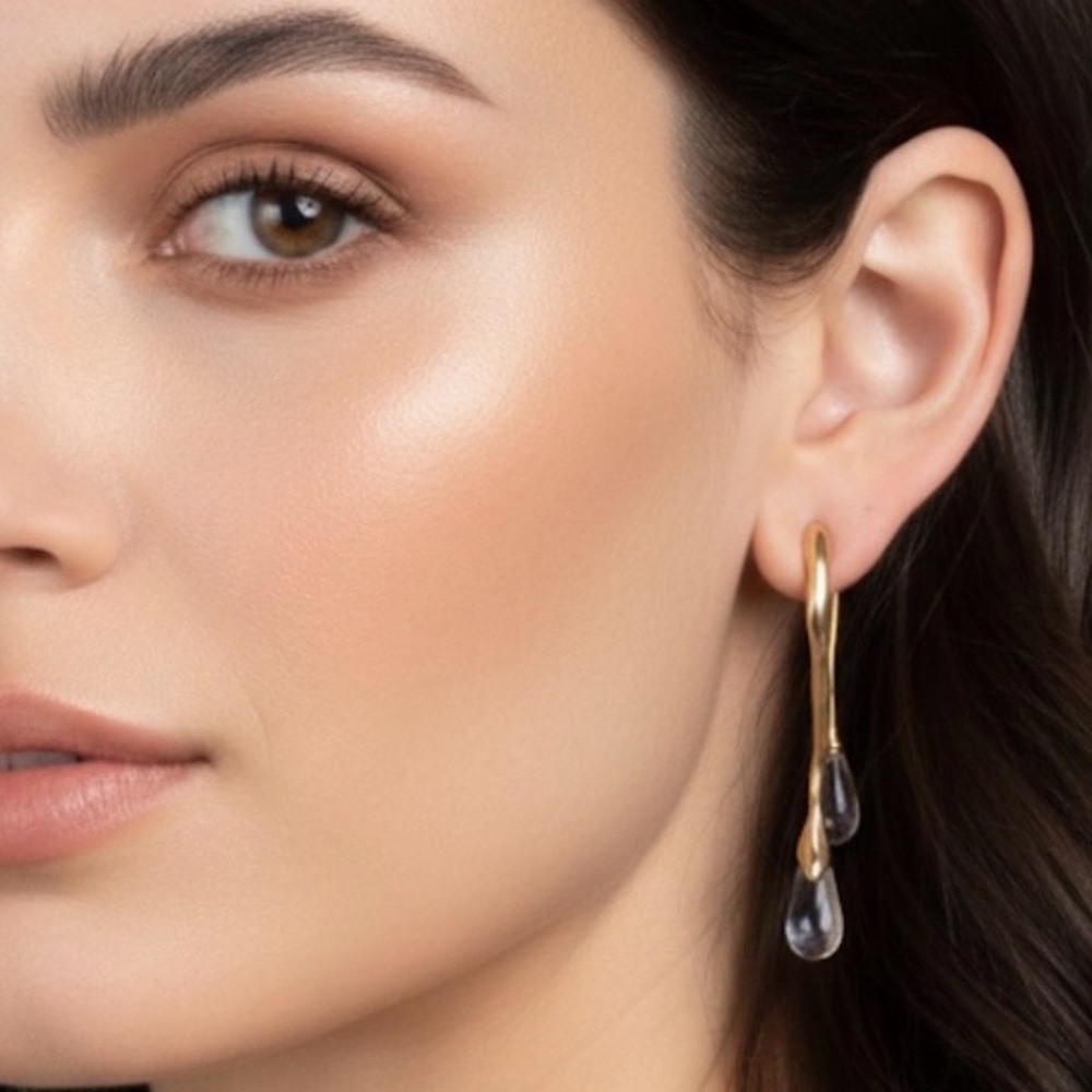 2/$30🌵 Gold Water Droplet Drip Earrings Double Sided Ear Jacket Jewelry NEW